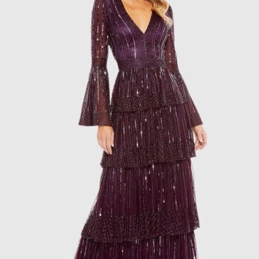 Mac Duggal Purple Ruffled Tiered Gown